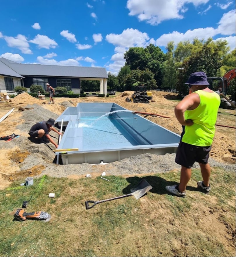 Water Being Provided for Pool Construction in Garden